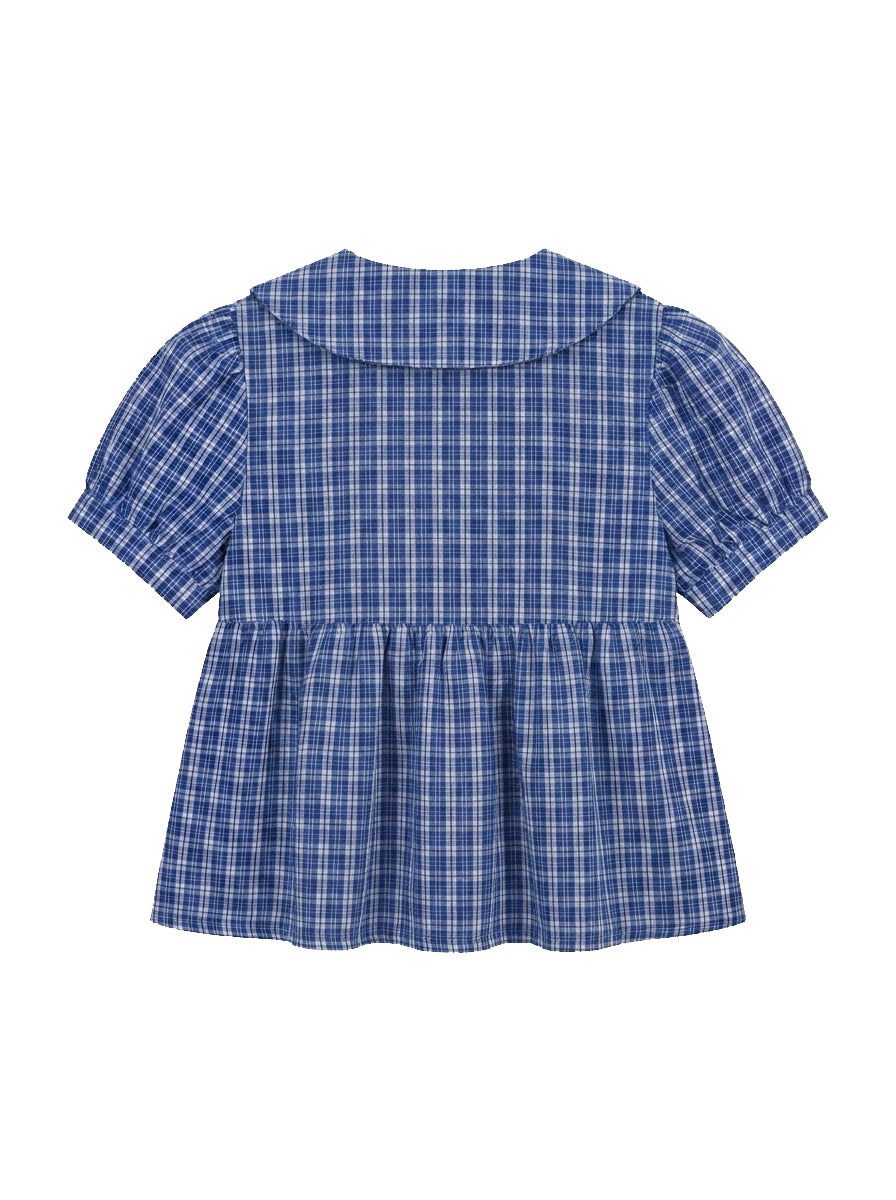 Flare Check Blouse_Navy