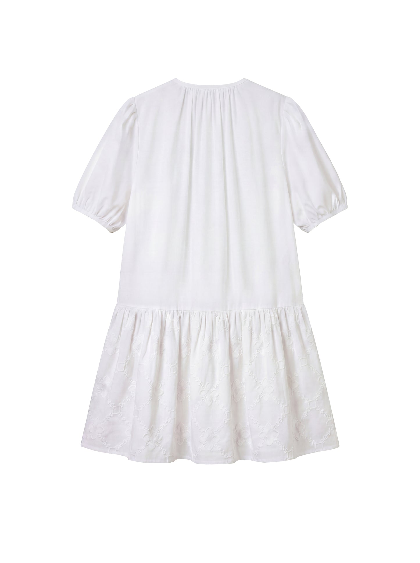 Flower Jacquard Contrast Tuck Dress_White