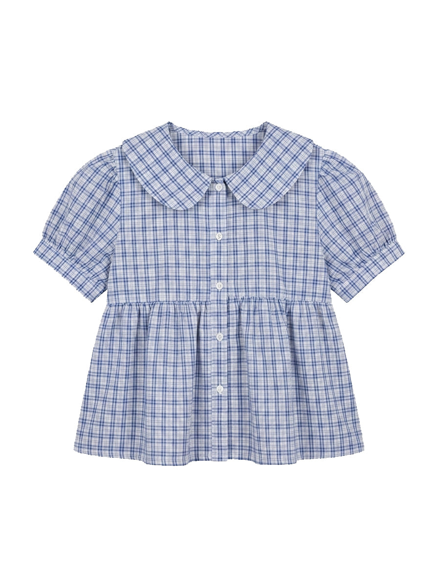 Flare Check Blouse_Blue