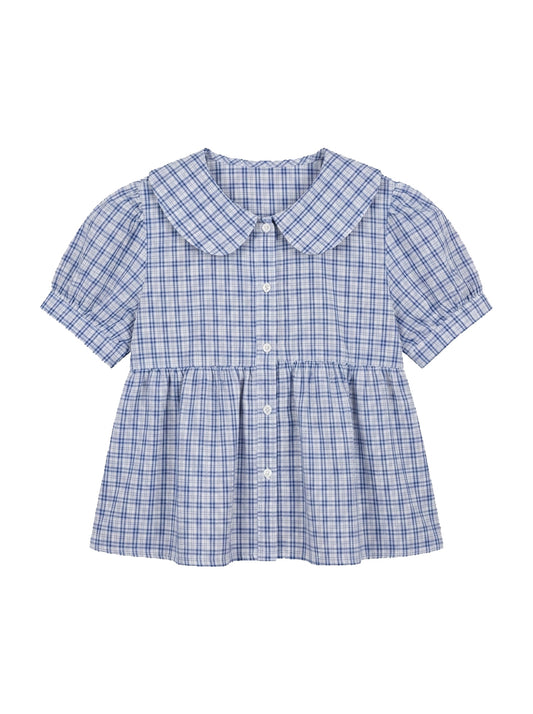 Flare Check Blouse_Blue
