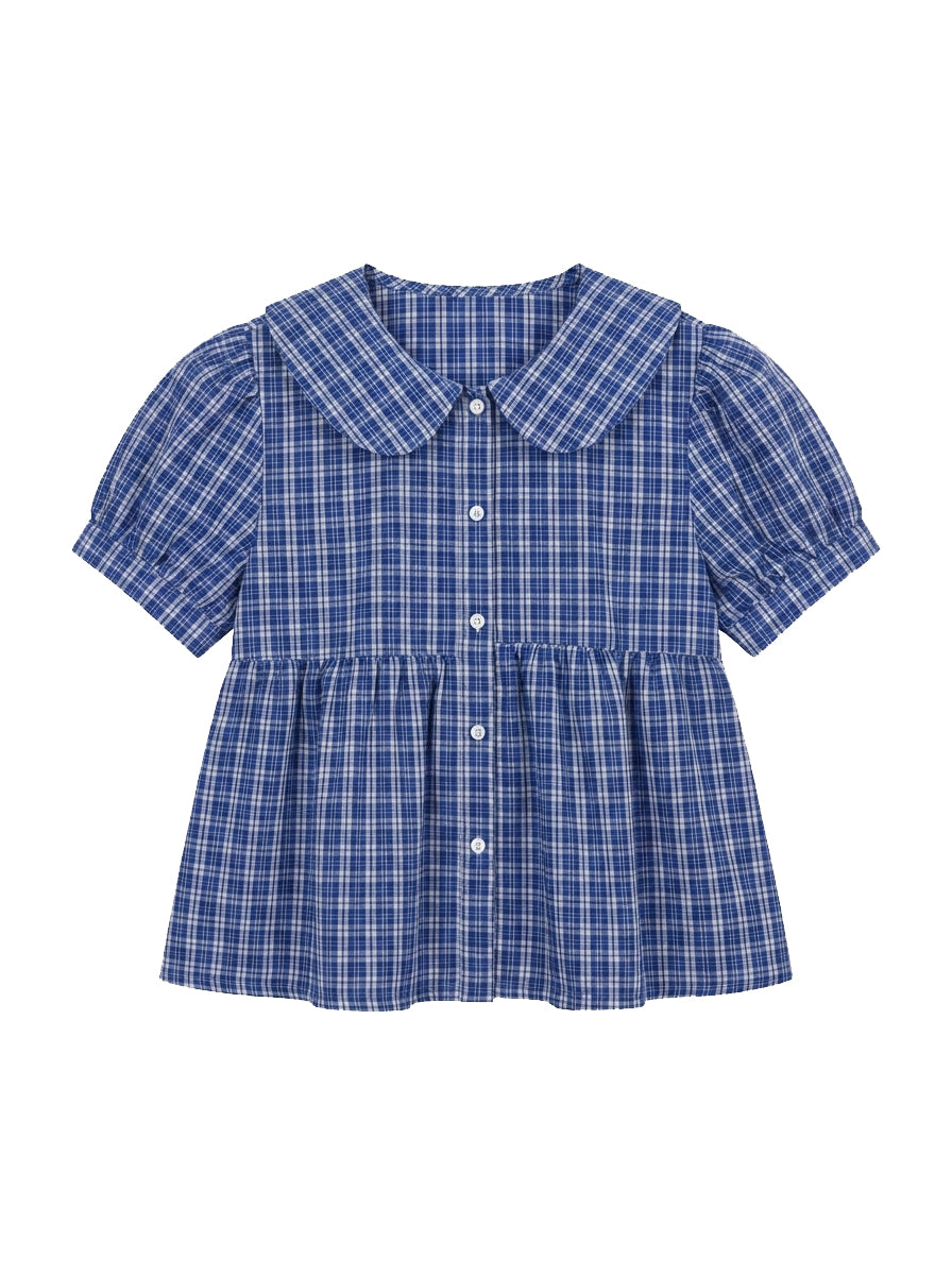 Flare Check Blouse_Navy