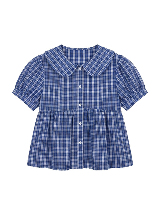 Flare Check Blouse_Navy